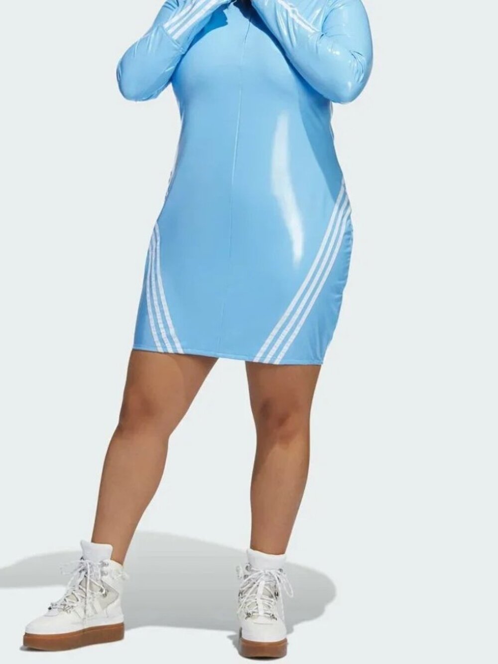 Adidas Originals Women's Light Blue White Ivy Park 1/2 Zip Latex Dress 2x H18994